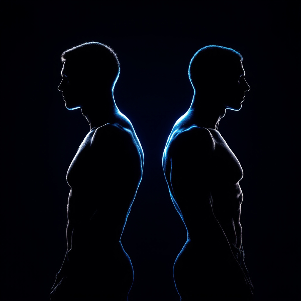Two side-by-side silhouettes showing body transformation progress over time